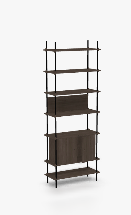 Moebe 5 shelf + cabinet in smoked oak with extra endcaps