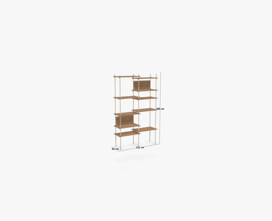 Moebe Narrow; 10 Shelves, 2 Back Panels. White/Oak