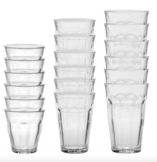 Duralex Picardie Clear Glass Tumblers Assorted Sizes, 18 Piece Set in Gift Box