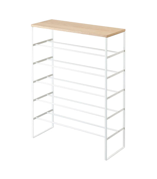 Tower 6 Tier Wood Top Shoe Rack White